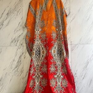 Vintage Floral Paisley Flowy Kaftan Maxi Dress Coverup Beachwear FREE SIZE